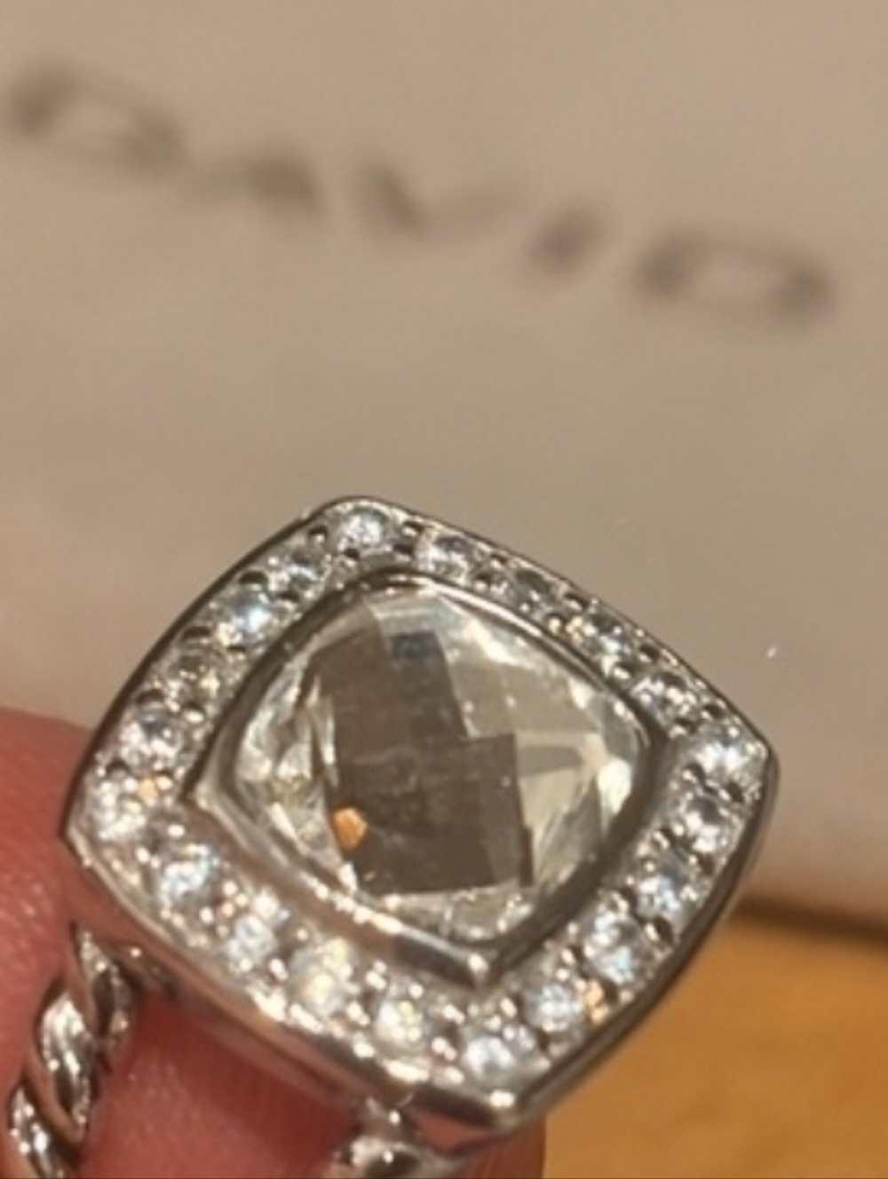 Authentic David Yurman Sterling Silver Cushion Halo Cable Ring Size 7 - Picture 3 of 4